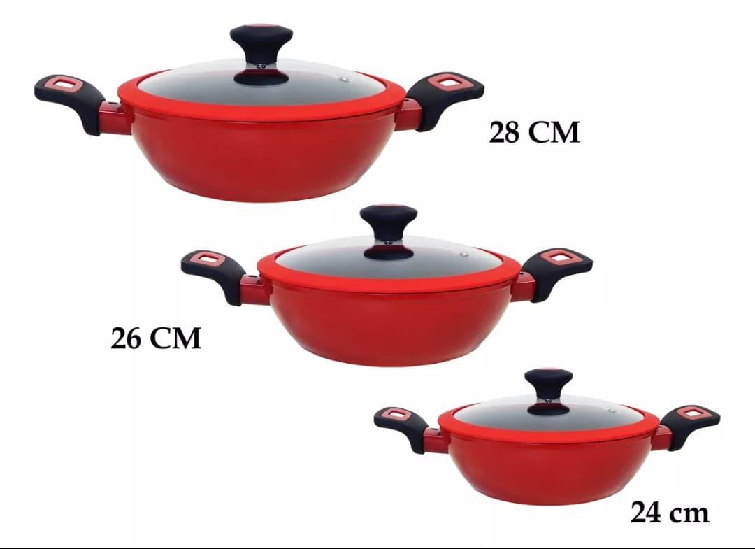 Juego de cazuelas rojas 24, 26 y 28 cm